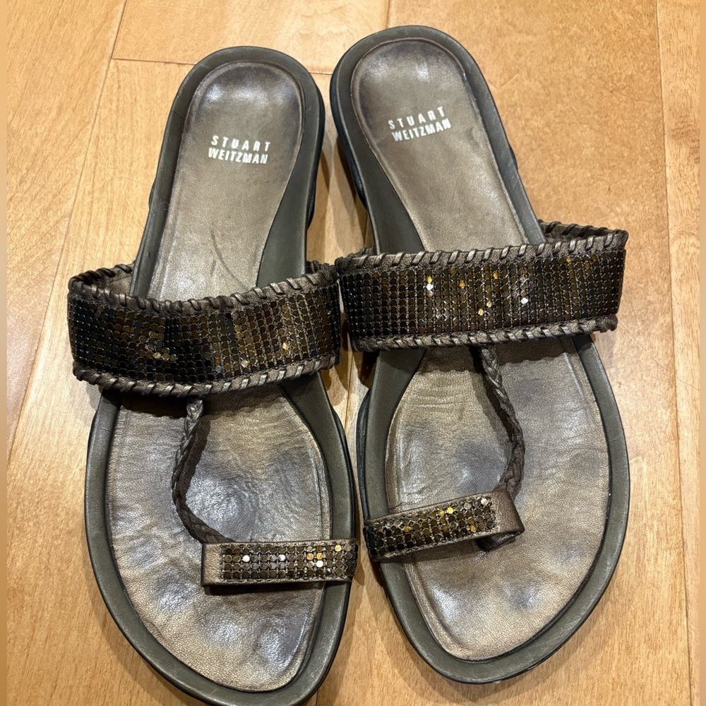 Stuart Whitman thong  sandals flats brown sparkly sz 11